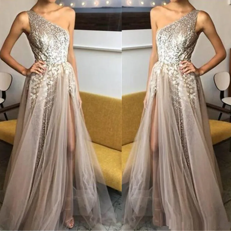 

Sexy V-neck Evening Dress Robe De Soiree 2019 High Quality Grey Tulle With Applique Evening Dresses Real Photo Vestido De Festa