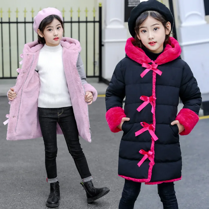 

HSSCZL Girls jackets 2019 new winter thicken girl cotton child coat jacket outerwear kids Bow children clothing fashion 4-14Y
