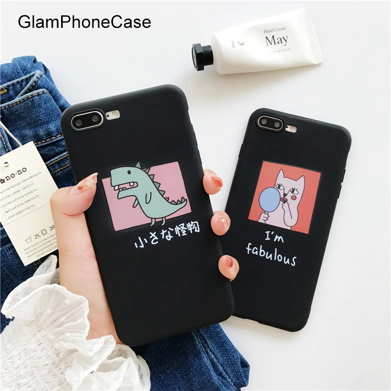 GlamPhoneCase Graffiti Dinosaur Cat Phone Case for iPhone X 8 8PLUS Soft Tpu Back Cover Apple iphone 6 6plus 6S 6Splus |