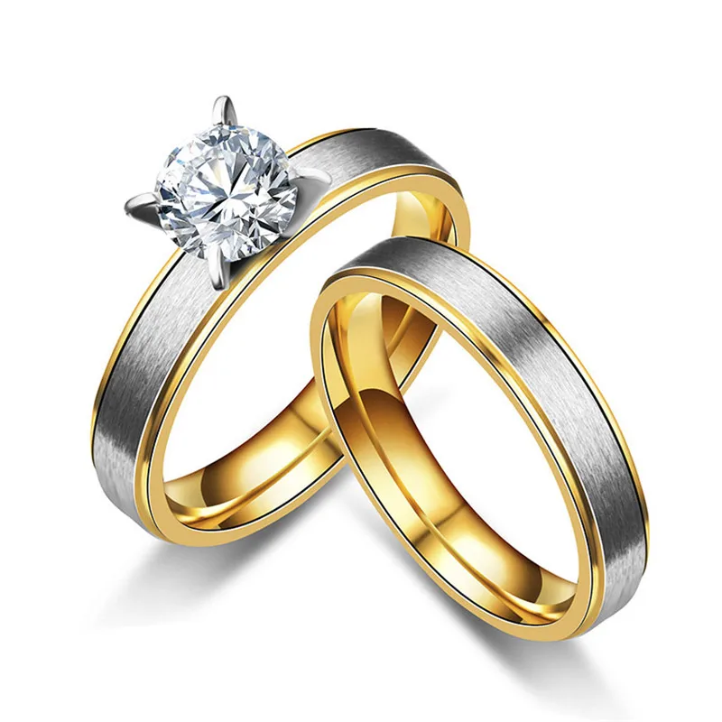 Modyle Gold And Silver Wedding Rings for Women Men Couple Promise Band Stainless Steel Anniversary Engagement Jewelry