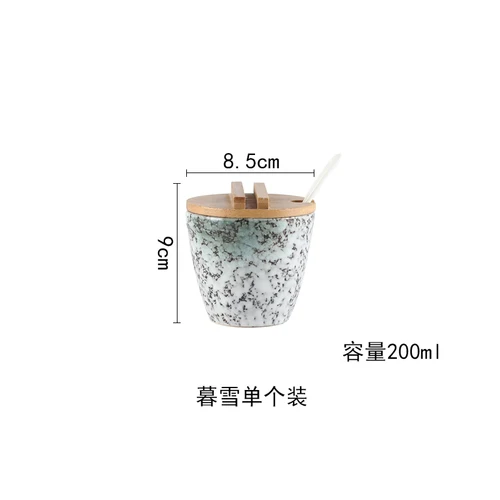 Набор керамических банок для специй с крышкой и ложкой, кухонный инструмент для хранения в японском стиле, инструмент для украшения дома, инструмент для приправ - Цвет: B1--single