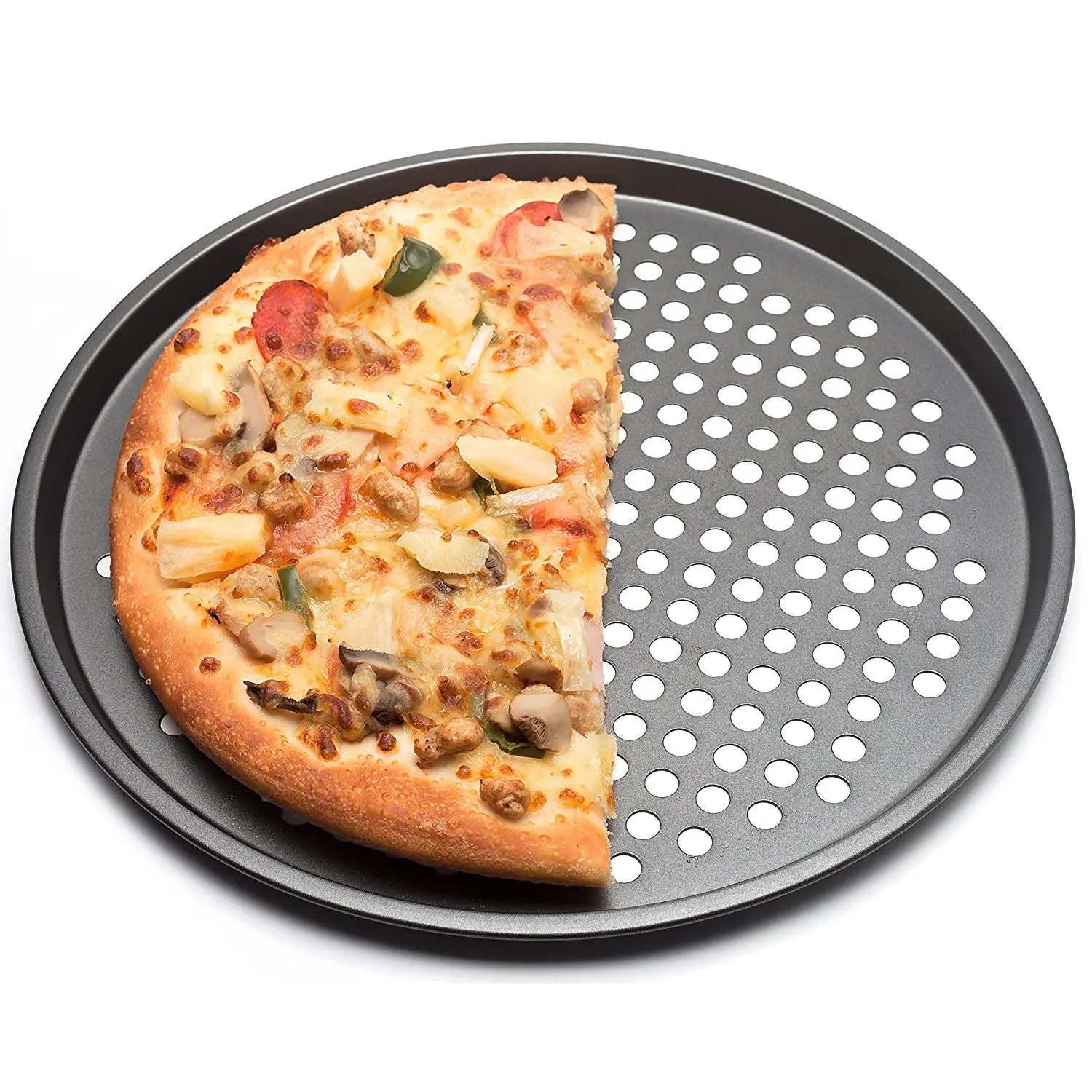 HOT Carbon Steel Nonstick Pizza Baking Pan Tray 32cm Pizza Plate Dishes Holder Bakeware Home Kitchen Baking Tools Accessories