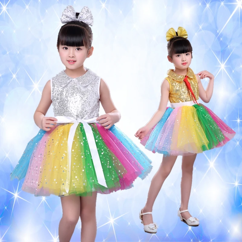 

Girls Jazz Dance Latin Dance Ballet New Style Princess Dress Chorus Sequins Performance Costumes Colorful Tutu Costumes