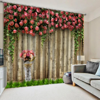 

3D Wooden Florals Door Windows Curtains Thin for Wedding Living Room Bedroom Decorative Kitchen Curtains Drapes Dropship
