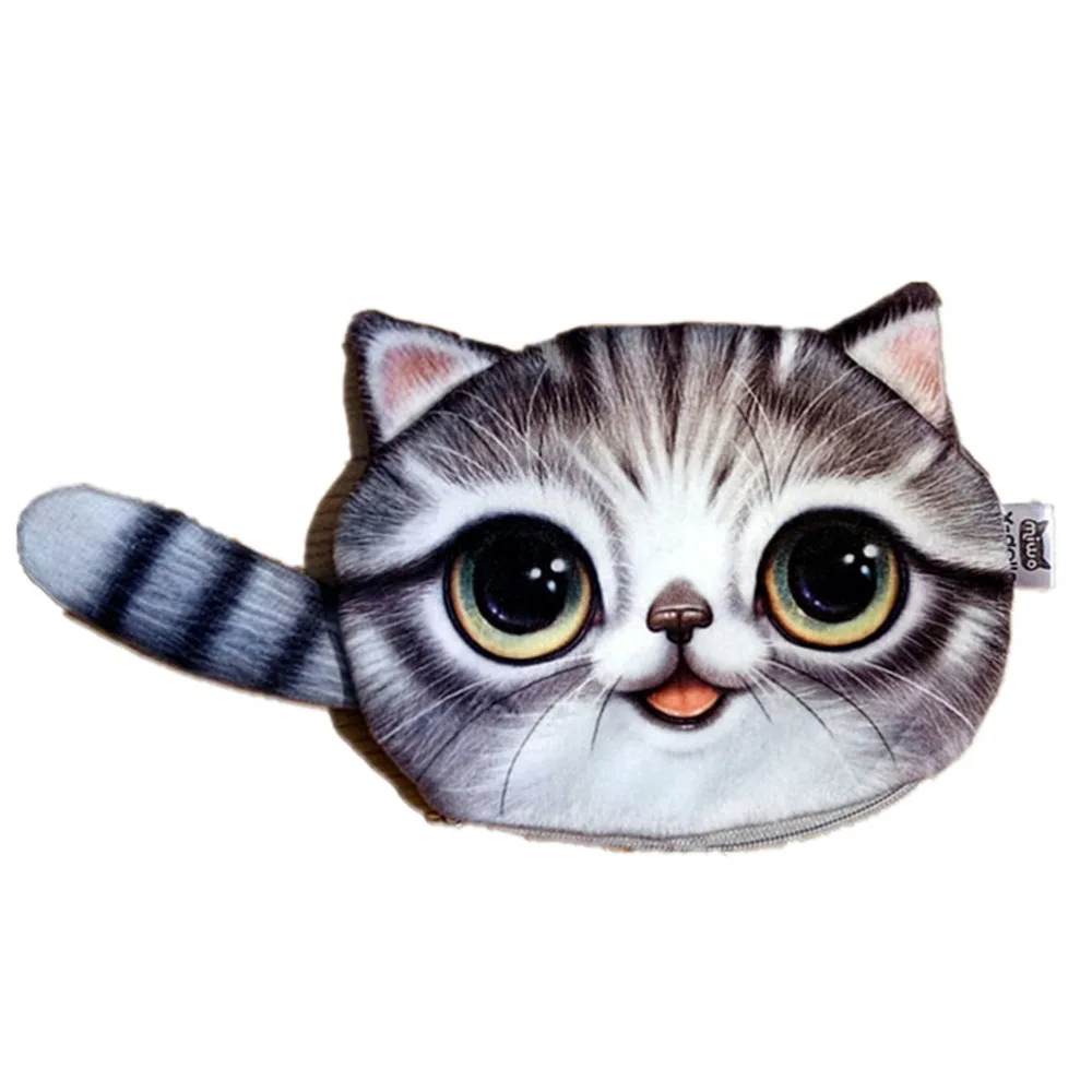 1 шт., 4 цвета, 3D принт, кошки, собаки, животные, большое лицо, для монет, кошельки для женщин, кошелек, Дамская мода, милая маленькая сумка на молнии