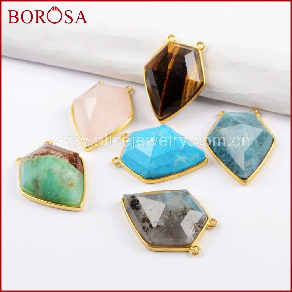 

BOROSA 5PCS Pentagon Shape Multi-kind Faceted Natural Druzy Connectors Labradorite Amazon Howlite Pendant for Necklace WX1029