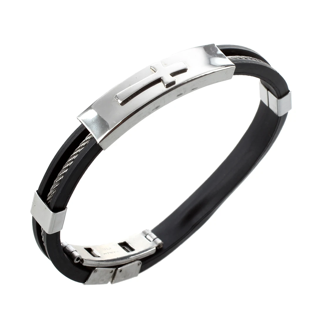 Stainless Steel Bangle Bracelet Cross Black Silicone Band Mensteel banglestainless steel