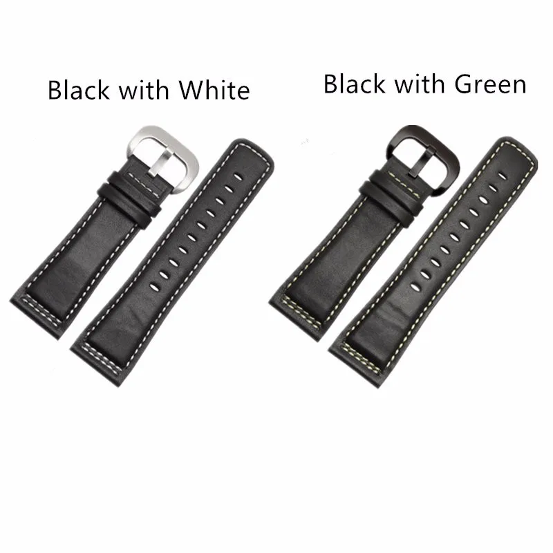 

CARLYWET 28mm Real Calf Leather Handmade Black with White Green Blue Stitches Wrist Watch Band Strap Belt Clasp For Seven Friday