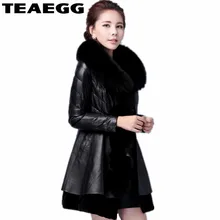 TEAEGG плюс размер 5XL 6XL 7XL черная кожаная куртка для женщин с воротником из искусственного меха зимние пальто PU женские кожаные куртки верхняя одежда ParkaAL29