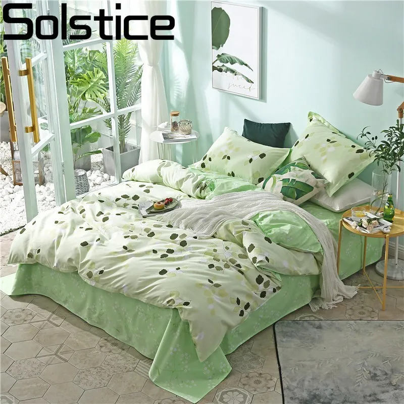Solstice Home Textile Green Leaf Bedding Set Queen Full Single Linen