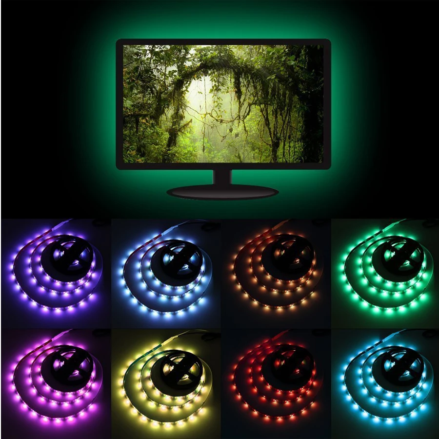 USB светодиодный светильник-лента RGB SMD 5050 4X50 см 2x50 см+ 2x100 см Рождественская настольная декоративная лампа лента для настроения окружающая полоса ТВ фоновая лампа