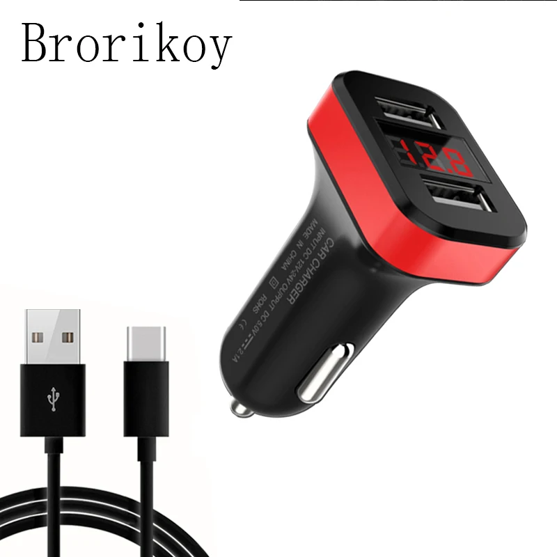 Car Charger for iPhone 6 7 8 Micro Type C USB Cable Adapter Smart LED