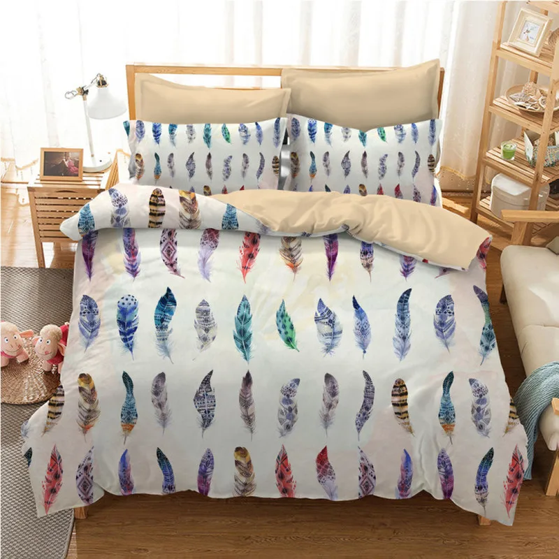 Fanaijia 3d feather Bedding set queen size Print duvet Cover set with