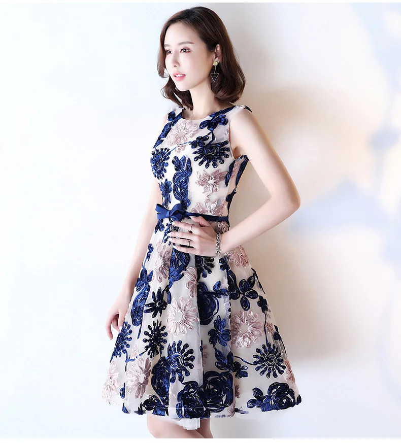 DEERVEADO YM307 Embroidery Short Prom Dresses Sexy Open Back Lace Up Party Dresses Prom Gown Vestido De Festa Curto