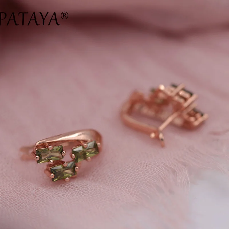 Эксклюзивные Разноцветные серьги PATAYA из розового золота 585 пробы, зеленый квадратный натуральный кубический цирконий, висячие серьги для женщин, хорошее богемное ювелирное изделие