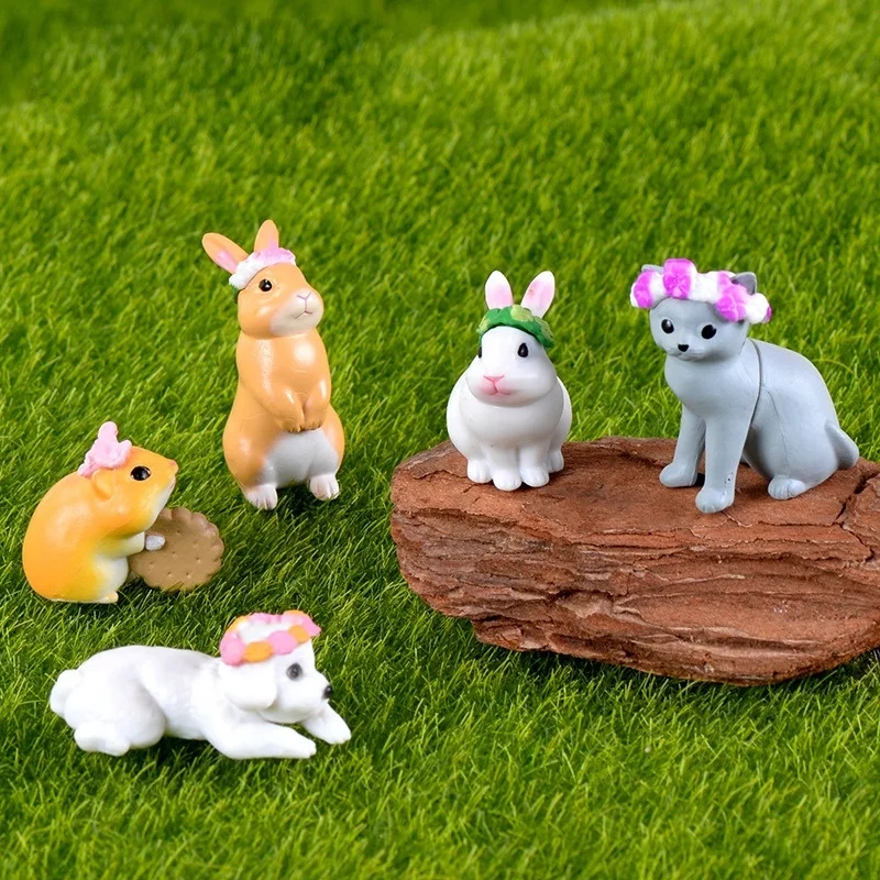 

5Pcs/set Cute Mini Rabbit Fairy Garden Gnomemoss Terrarium Decor Miniature Resin Craft Micro Landscape Bonsai Plants
