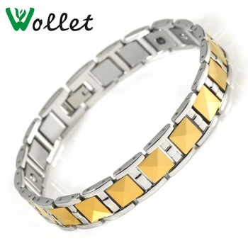 

Wollet Fashion Jewelry Health Care Germanium Hematite Bio Magnet Gold Color Magnetic Tungsten Bracelet Men
