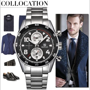 

Men's Watches BENYAR Top Brand Luxury Fashion Business Chronograph Watch Casual Waterproof Quartz Men Watch Relogio Masculino