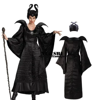 

Free shipping Maleficent Crimea Angelina Jolie dark witch cosplay queen costume Christmas With Hat Halloween Costumes