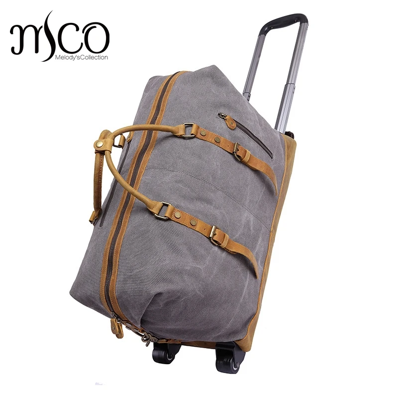 Canvas Leather Men Travel Carry on Luggage Bags Men Duffel Bag Travel