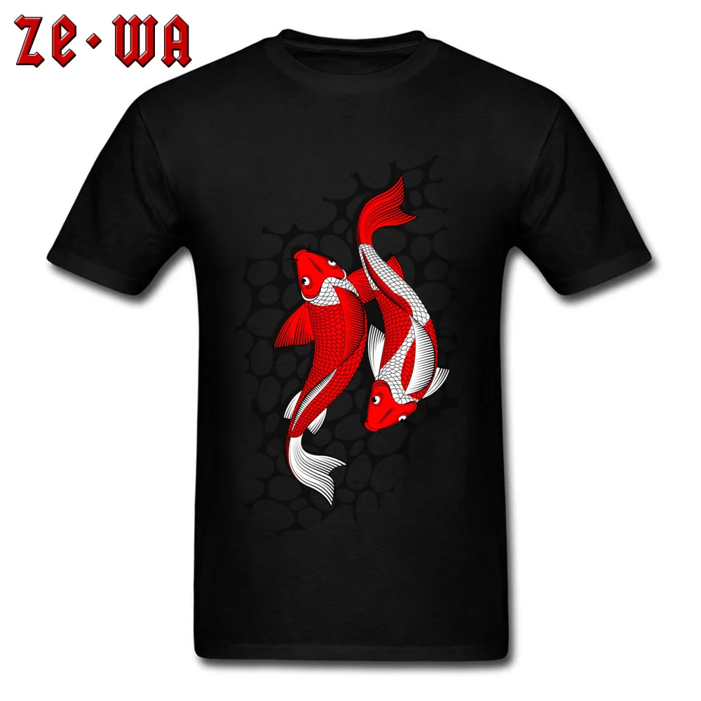 Ornamental Carp Fish on gray Brand Print Tops & Tees Crewneck Summer Autumn Cotton Short Sleeve Tshirts for Men Casual Tshirts Ornamental Carp Fish on gray black