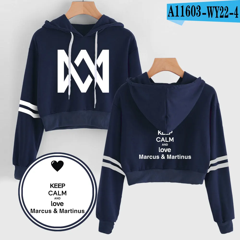 Marcus and Martinus Navel Hoodies Hip Hop New Casual Fashion women Hoodies Outwear High Street Marcus& Martinus Sexy Sweatshirt - Цвет: Navy