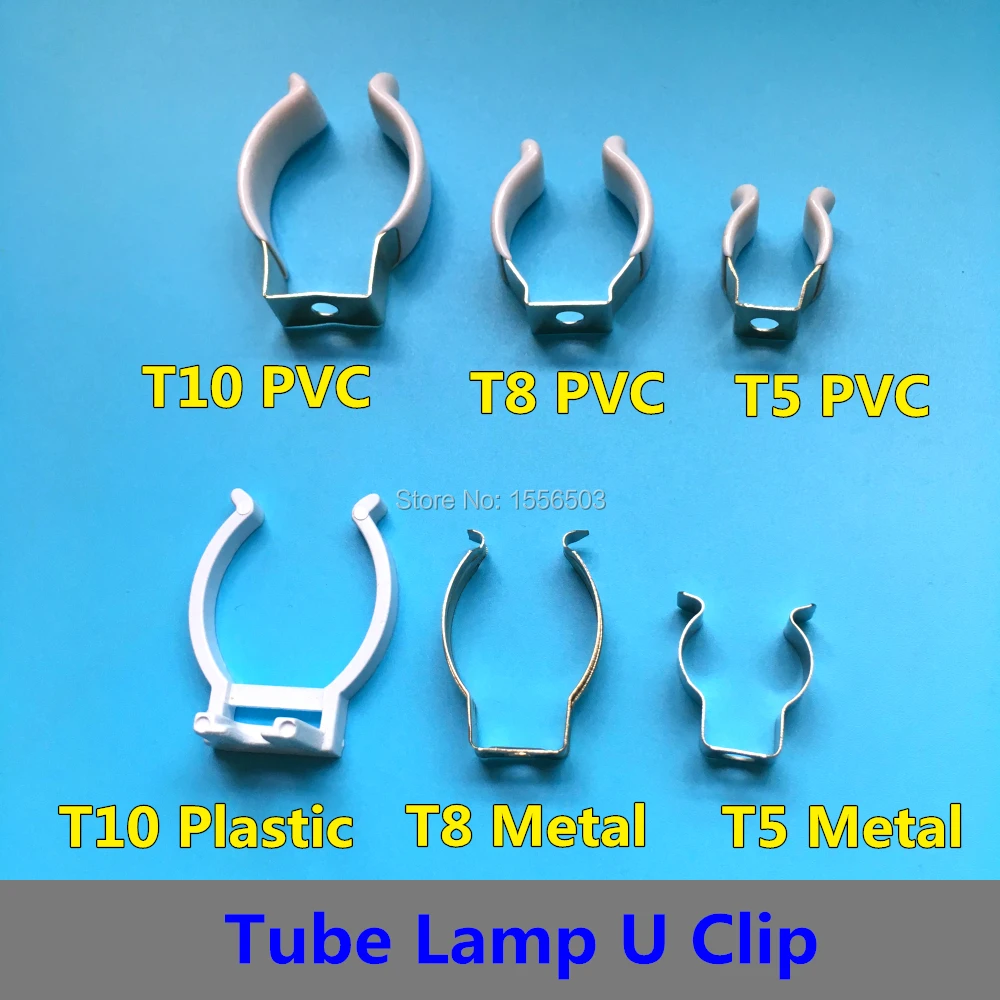 

50 PCS T5 T8 T10 PVC Plastic U Clip Wedge Tube Lamp Base Holder Metal with White Cover Surface for LED Fluorescent Light