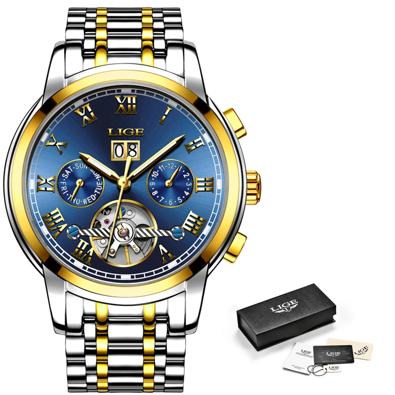 

LIGE Mens Watches Top Brand Luxury Men's Automatic Mechanical Watch Men Fashion Business Waterproof Watch Relogio Masculino