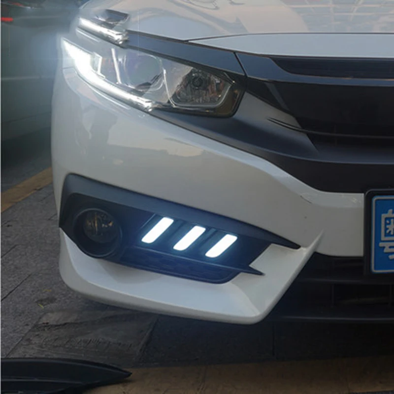 Автомобильные аксессуары для Honda Civic 10th Поворотная сигнальная Стиль реле 12V светодиодный DRL Габаритные огни с отверстием для противотуманной лампы