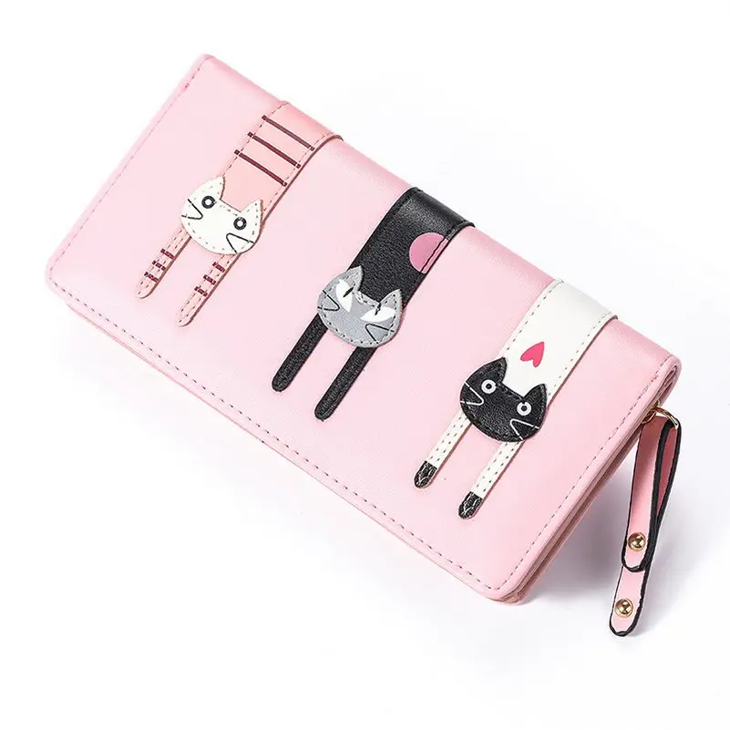 

KANDRA Fashion Cute Three Cat Long Wallet Multi-function Leather Card Holder Lady Cartoon Wallet Clutch Phone Pocket Cash Purse