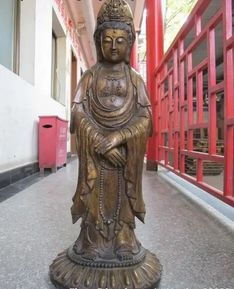 

31"China Tibet Buddhist Bronze Gild Kwan-yin Quan yin Bodhisattva Buddha Statue