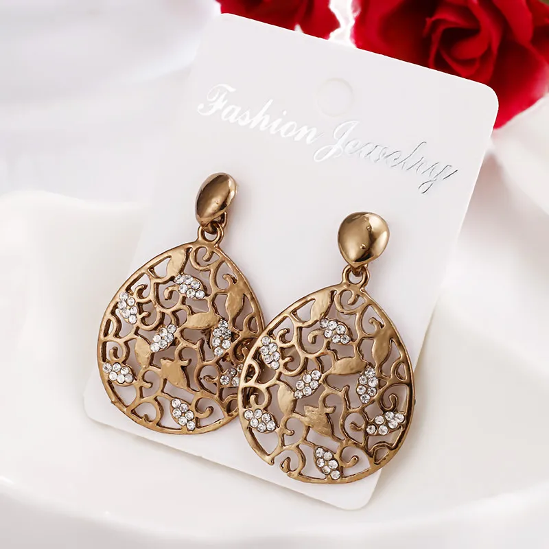 

Jewelry Antique Ethnic Style gold Color Chain with Big Geometric Water droplets Drop Dangle Earrings for Women Brincos