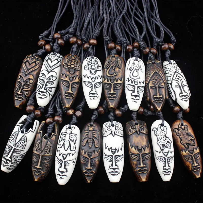Wholesale 16pcs/Lot Mixed Tribal imitation bone carved Buddha Statue Totem Pendants Necklaces men women's amulets Gifts XL35 2
