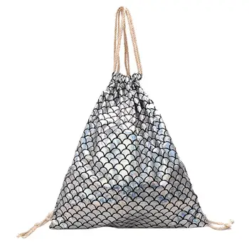 

Women Mermaid Fish Scale Pattern Drawstring Shoulder RucksackBackpack Bag