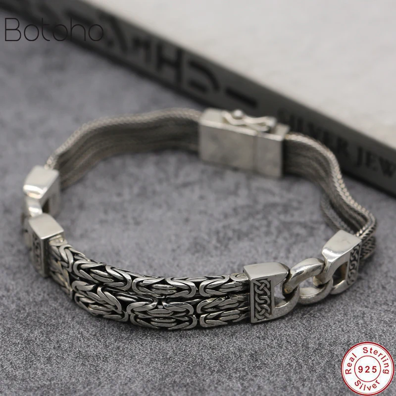

2019 925 Sterling Silver Bracelets for Men Women Vintage S925 Solid Thai Silver Chain Bracelets Fashion Jewelry Birthday gift