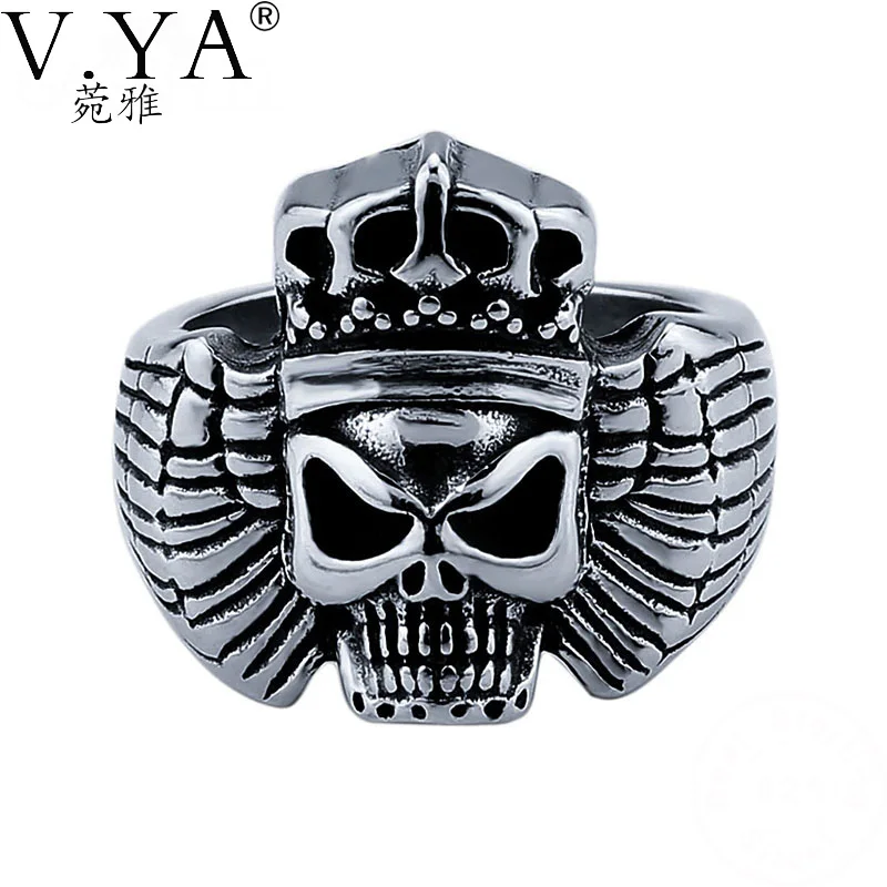 

V.YA 925 Sterling Silver Punk Style Skull Rings For Men Party Cool King Skeleton Finger Ring Men's Jewelry Best Gift