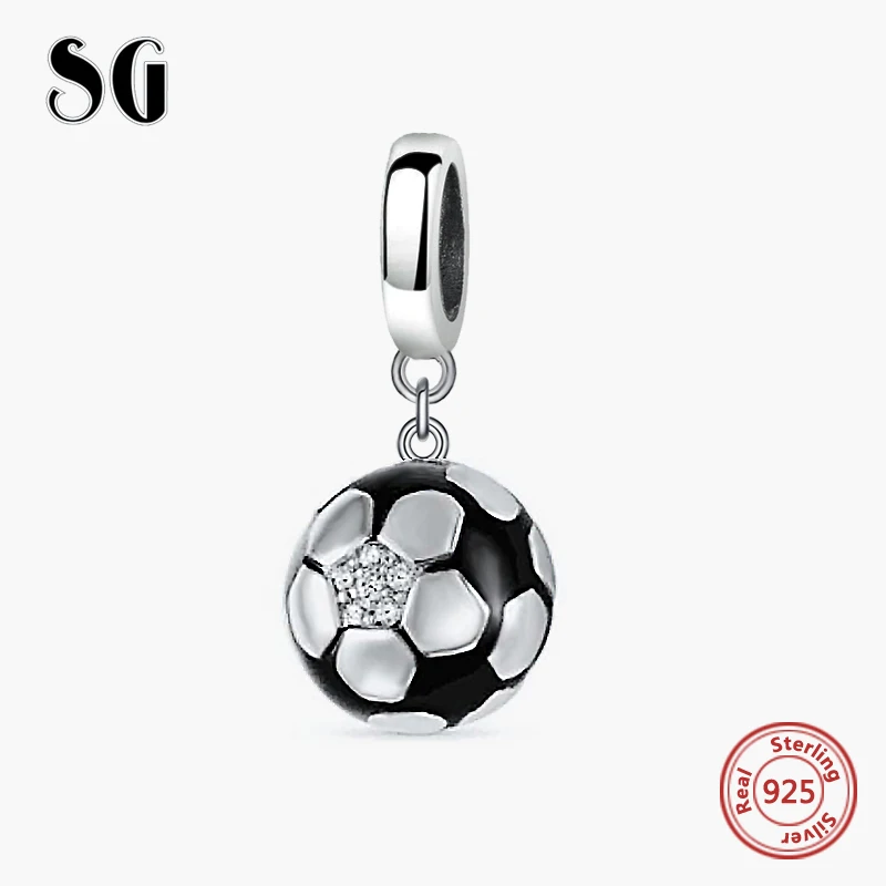 

SG Enamel Football Charm Beads DIY Real Authentic 925 Sterling Silver Bead Fit Pandora Original Bracelet Jewelry for Women gift