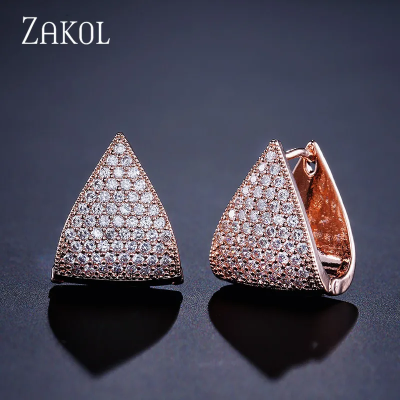 

ZAKOL Noble Women/Ladies Hoop Earrings Top Quality Crystal Zirconia Micro Inlay Jewelry Unique Triangle Earring FSEP600