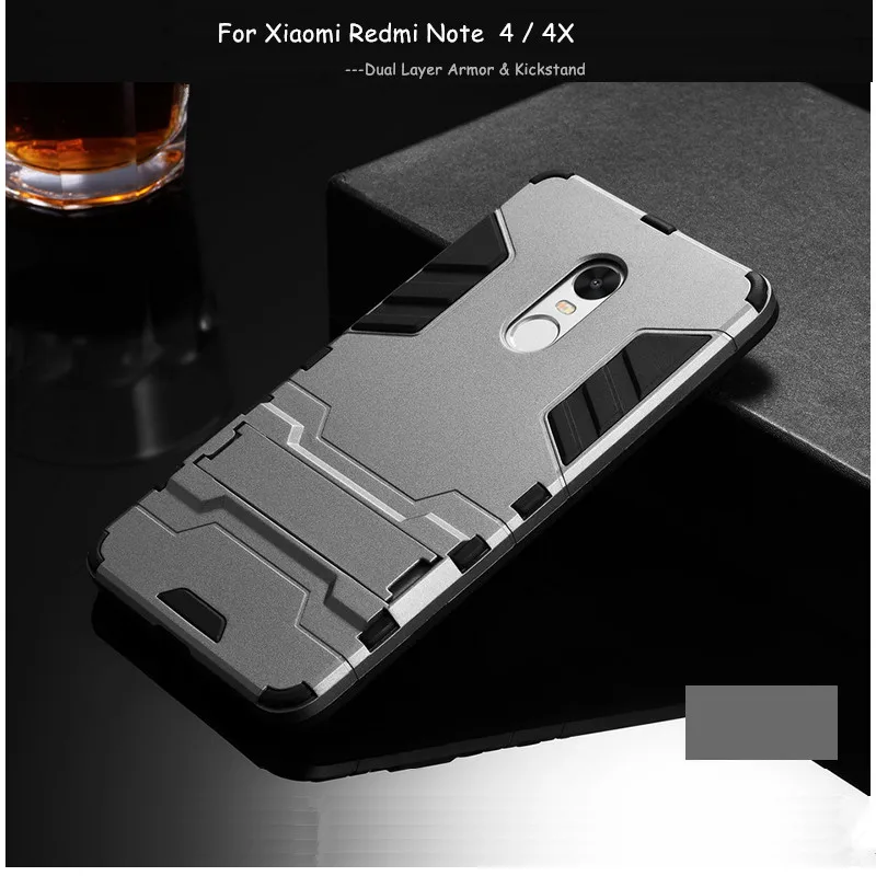 

Case For Xiaomi Redmi Note 4 Cover Anti-Knock Plastic + Silicon Phone Stand Case For Redmi Note 4 Note4 Pro Coque Funda Capa