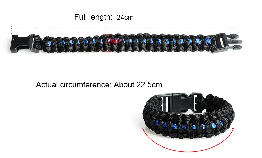 Blue C 22.5cm Keisha Lena Открытый путешествия Кемпинг тонкая синяя линия Черный Плетеный Кобра переплетения пластиковая пряжка Паракорд выживания браслет полиции - Окраска металла: Blue C 22.5cm
