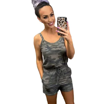 

Summer 2019 Short Romper Women Leotard Sleeveless Top Jumpsuits Female Stretch Camouflage Bodysuits Lady Trackcuits Clothing