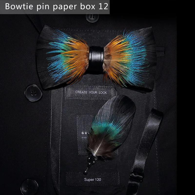 paper box 12 JEMYGINS, дизайн, галстук-бабочка, перо, бант, изысканная ручная работа, Мужская брошь для галстука-бабочки, деревянная булавка, подарочный набор, Свадебная вечеринка - Цвет: paper box 12