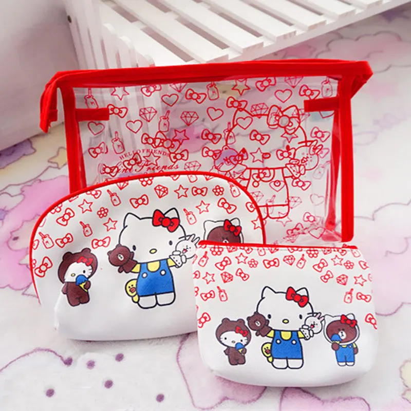 3 шт./компл. hello kitty Плюшевые кошельки Женская сумка для макияжа мультяшная