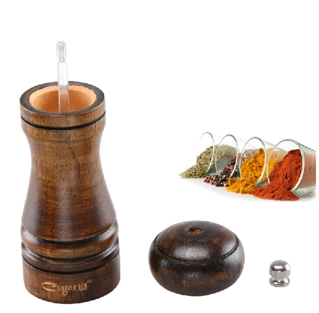 2PCS 5 Inch Europe Style Manual Wooden Spice Grinder with Ceramic Core Herb & Spice Tool Herb Peper Salt Mills Shaker Spray