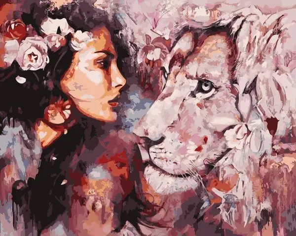 

Beauty and lions figure DIY Digital Painting By Number Modern Wall Art Canvas Painting Christmas Unique Gift Room Decor 40x50