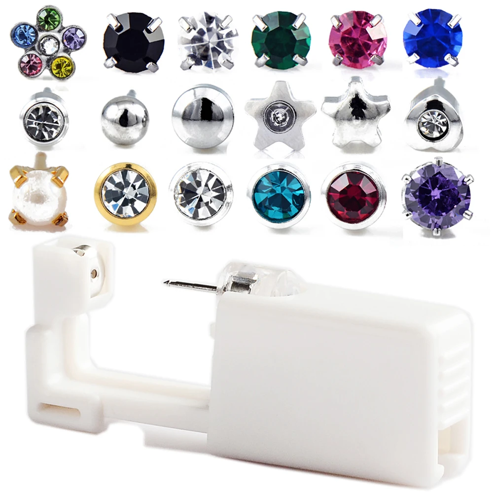 

1Unit Disposable Sterile No Pain&Safe Ear Piercing Gun Unit Cartilage Tragus Helix Piercing Gun Tool Kit Steel Stud Earring Tool