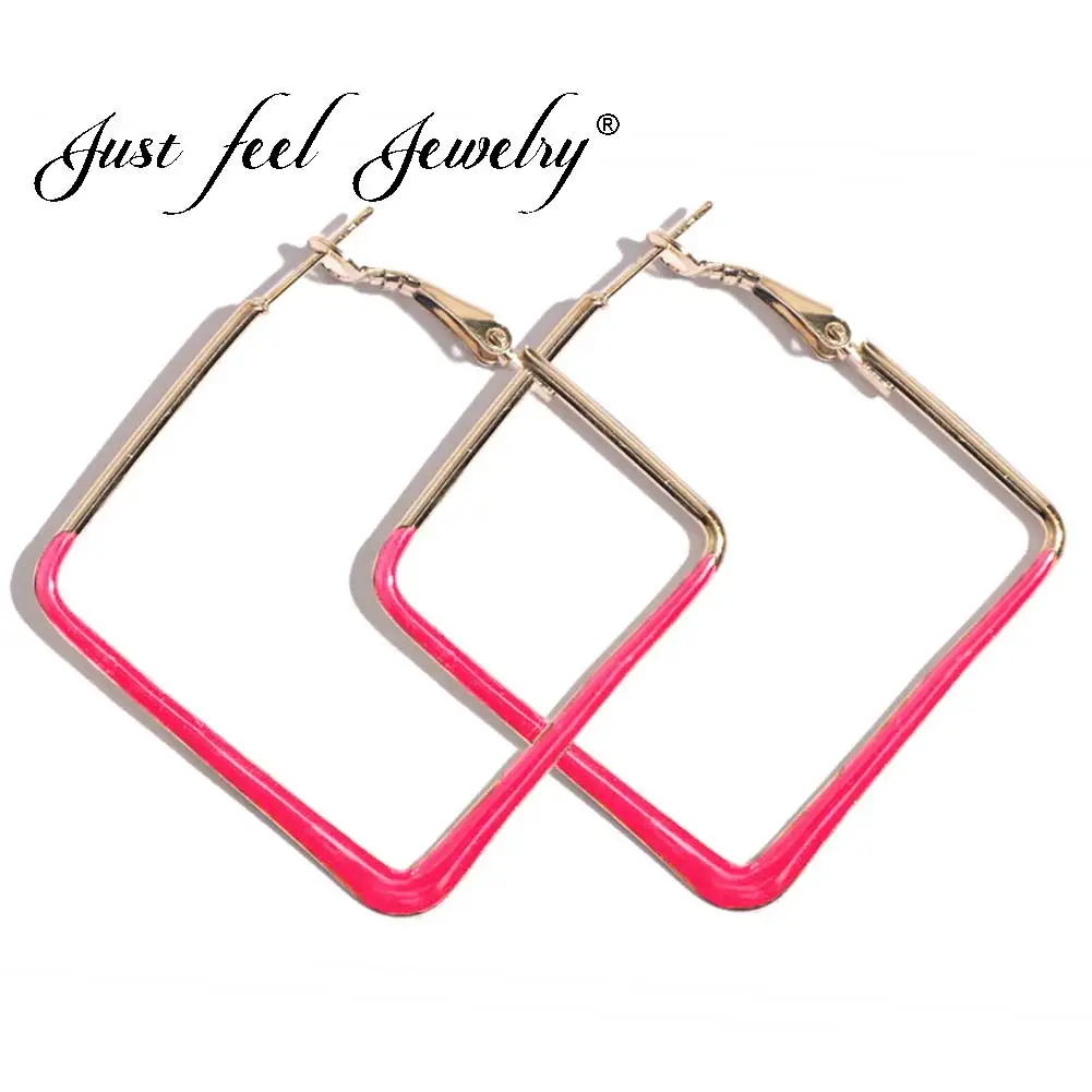 

JUST FEEL Fashion Square Hoop Earrings Gold Color Big Geometric Statement Earring 2018 Female Pendientes Cheap Jewelry For Women