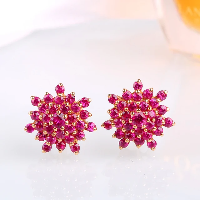 Robira 18k Rose Gold Natural Red Ruby Luxury Stud Earrings For Women Robira 18k Rose Gold Natural Red Ruby Luxury Stud Earrings For Women Fashion Wedding Engagement Earring