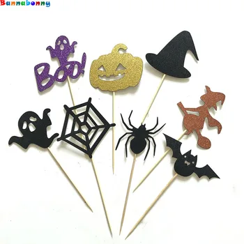 

6 pcs/8pcs/set Happy Halloween Cake ToppersCake Toppers For Halloween Cake Decoration Pumpkin Ghost Cat Bats Witch Cupcake Flags