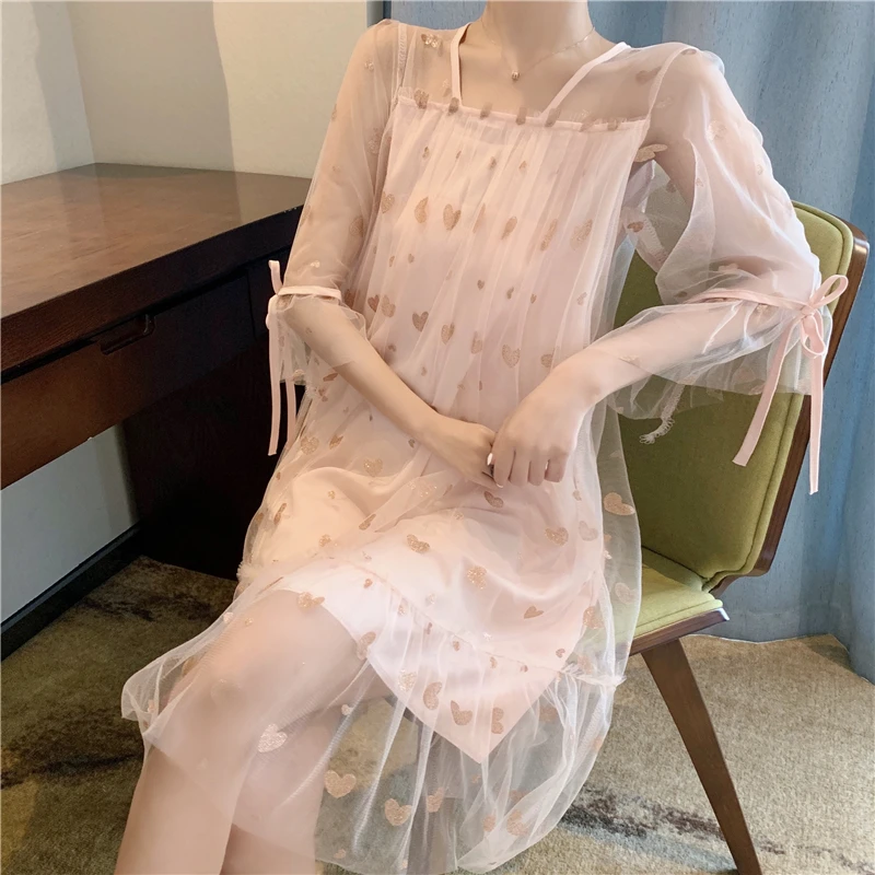 Платье в Корейском стиле; vestidos; Новое поступление; сезон лето; ; очень милое Сетчатое платье в Корейском стиле
